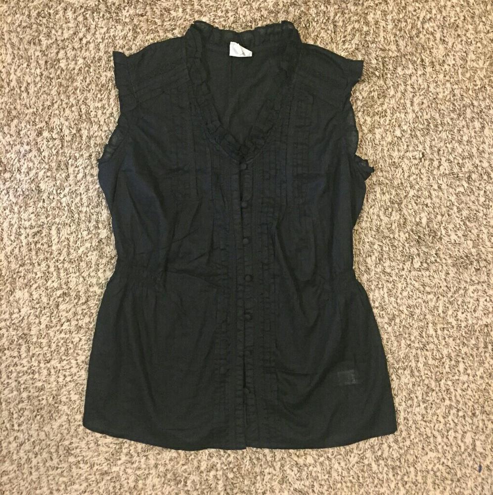 EUC* Sleeveless Ruffled Victorian Blouse Cotton